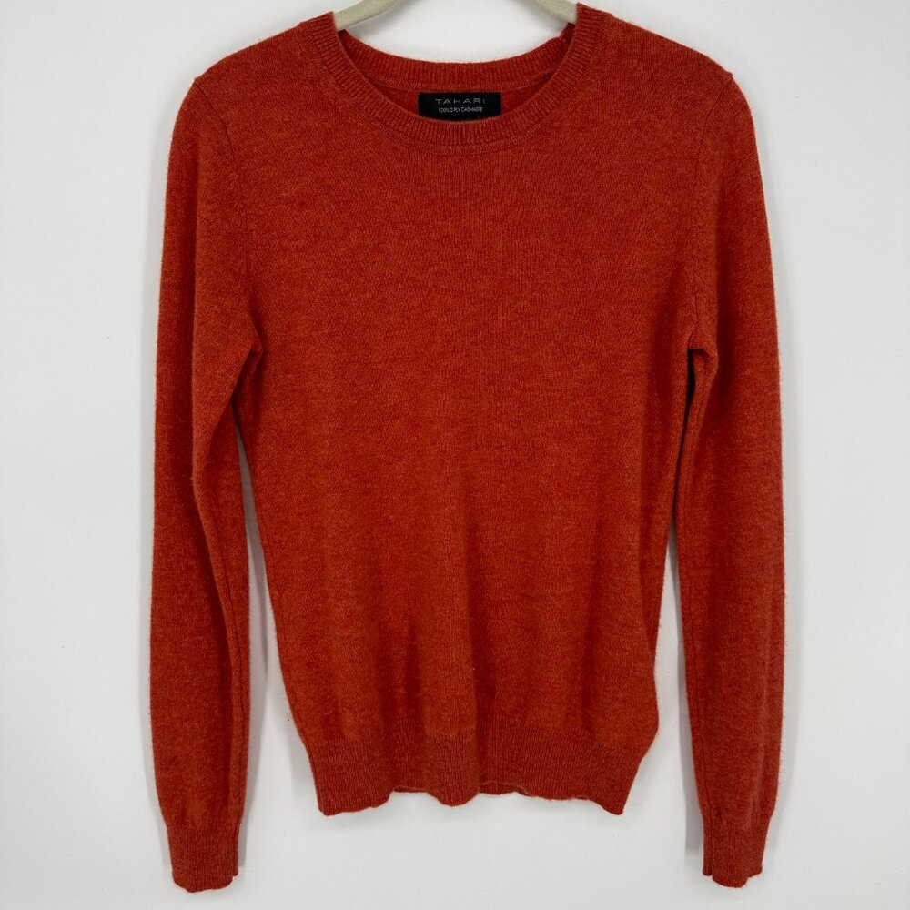 Tahari Cashmere Sweater S Crew‎ Neck Pullover Burnt Orange